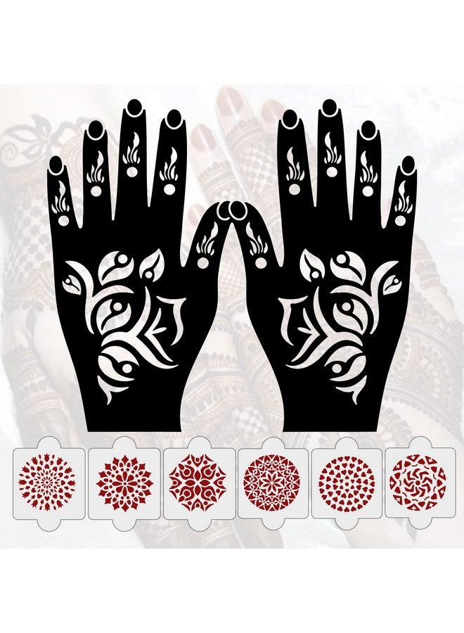 ivana's عبوة من 8 قطع (2 قطعة قوالب حناء + 6 قطع قوالب حناء قابلة لإعادة الاستخدام بتقنية الليزر من PVC) ، ملصق حناء ، ملصقات حناء لليد بالكامل للنساء والفتيات والأطفال ، سهلة التطبيق ، Ivnh-1002 - Image 1