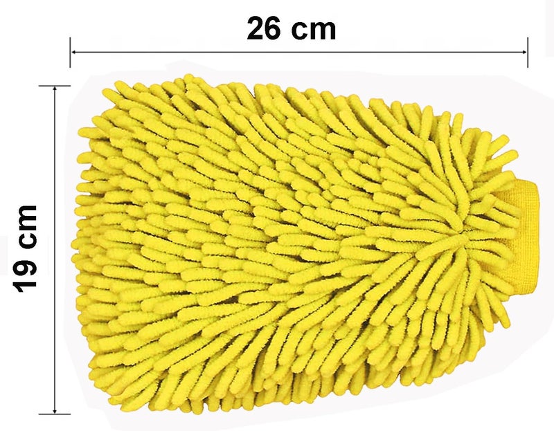 MAX Double Sided Microfibre Wash Mitt Cleaning Gloves (1 Pc, 2400 GSM, Size 26 x 19 cm, Colour Yellow, Extra Large, Super Absorbent, Big Chenille Mitt Glove) - Image 3