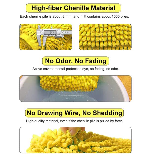 MAX Double Sided Microfibre Wash Mitt Cleaning Gloves (1 Pc, 2400 GSM, Size 26 x 19 cm, Colour Yellow, Extra Large, Super Absorbent, Big Chenille Mitt Glove) - Image 4