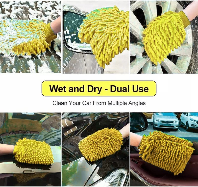 MAX Double Sided Microfibre Wash Mitt Cleaning Gloves (1 Pc, 2400 GSM, Size 26 x 19 cm, Colour Yellow, Extra Large, Super Absorbent, Big Chenille Mitt Glove) - Image 5
