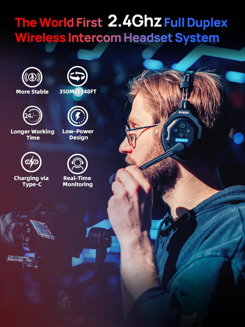 synco SYNCO XTALK X5 2.4GHz Full Duplex Wireless Headset with 24H 350M/1148FT Real-time Monitoring, Wireless-Headset-Intercom for Communication  - Image 2
