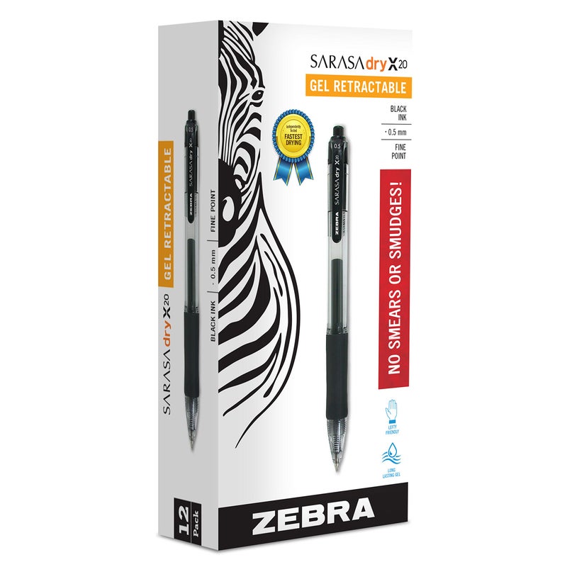 Zebra Pen Sarasa Dry X20 Retractable Gel Pen, Fine Point, 0.5mm, Black Ink, 12-Pack (46710) - Image 4