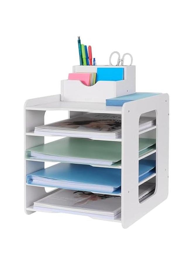 TRASSLE Letter Tray Paper Organizer, Desk Tidy Organizer File Document Holder A4 Paper Filing Trays for Home Office School (5 Tier)  - Image 1