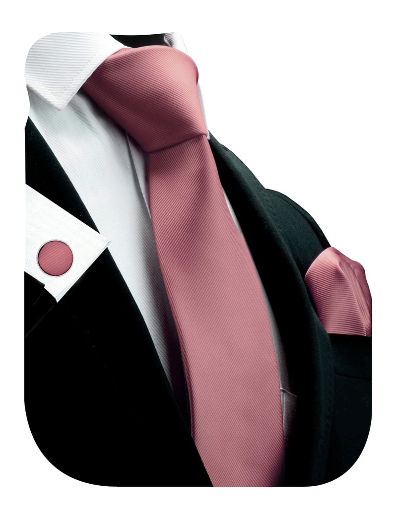 GUSLESON Mens Solid Dusty Rose Ties For Wedding Plain Neckties and Pocket Square Cufflinks Sets(0789-32) - Image 1