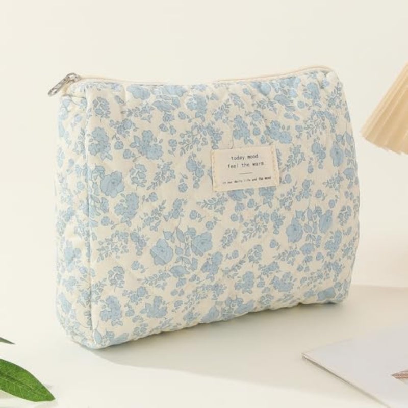 Set of 3 Quilted Cosmetics Bags, Large Toiletry Bags with Aesthetic Floral Pattern, Cotton, Travel Skincare Bags for Women and Girls, Cosmetic bag - Image 3