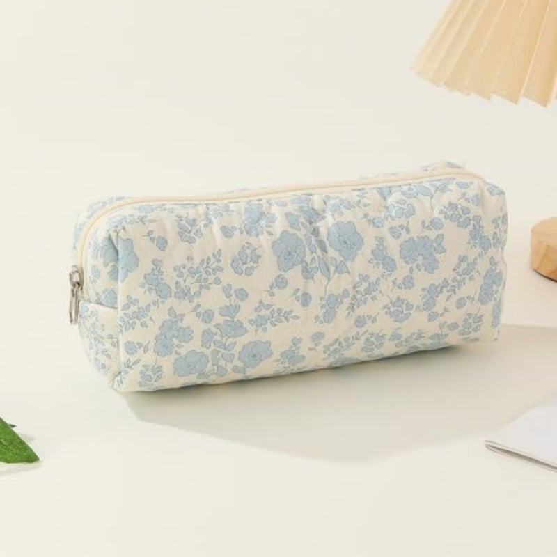 Set of 3 Quilted Cosmetics Bags, Large Toiletry Bags with Aesthetic Floral Pattern, Cotton, Travel Skincare Bags for Women and Girls, Cosmetic bag - Image 4