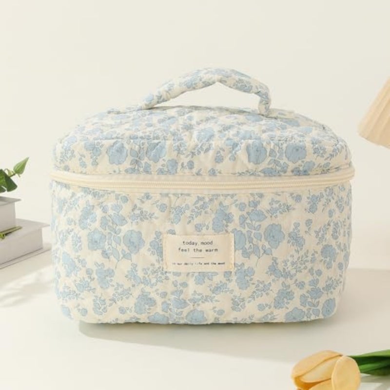 Set of 3 Quilted Cosmetics Bags, Large Toiletry Bags with Aesthetic Floral Pattern, Cotton, Travel Skincare Bags for Women and Girls, Cosmetic bag - Image 2