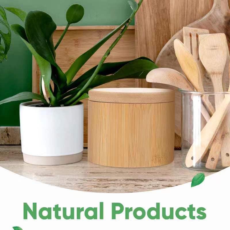 karmiero Salt Cellar, Bamboo Salt Container with Lid, Solid Salt Box Holder with 360° Swivel Lid for Countertop to Store Pepper Spice, Elegant Flaky Salt Containers Bowl on Your Kitchen, 6OZ - Image 5