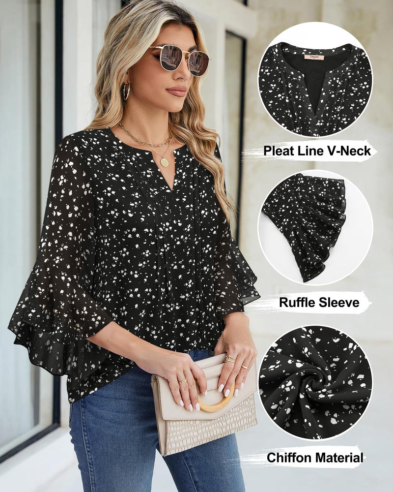 Timeson Women Business Casual Tops: Office Attire - Womens 3/4 Sleeve Tops and Blouses - Black Dress Shirts Ladies Classy Professional Work Clothes Plus Size Fall Peasant Formal Evening Party Wear - Image 4