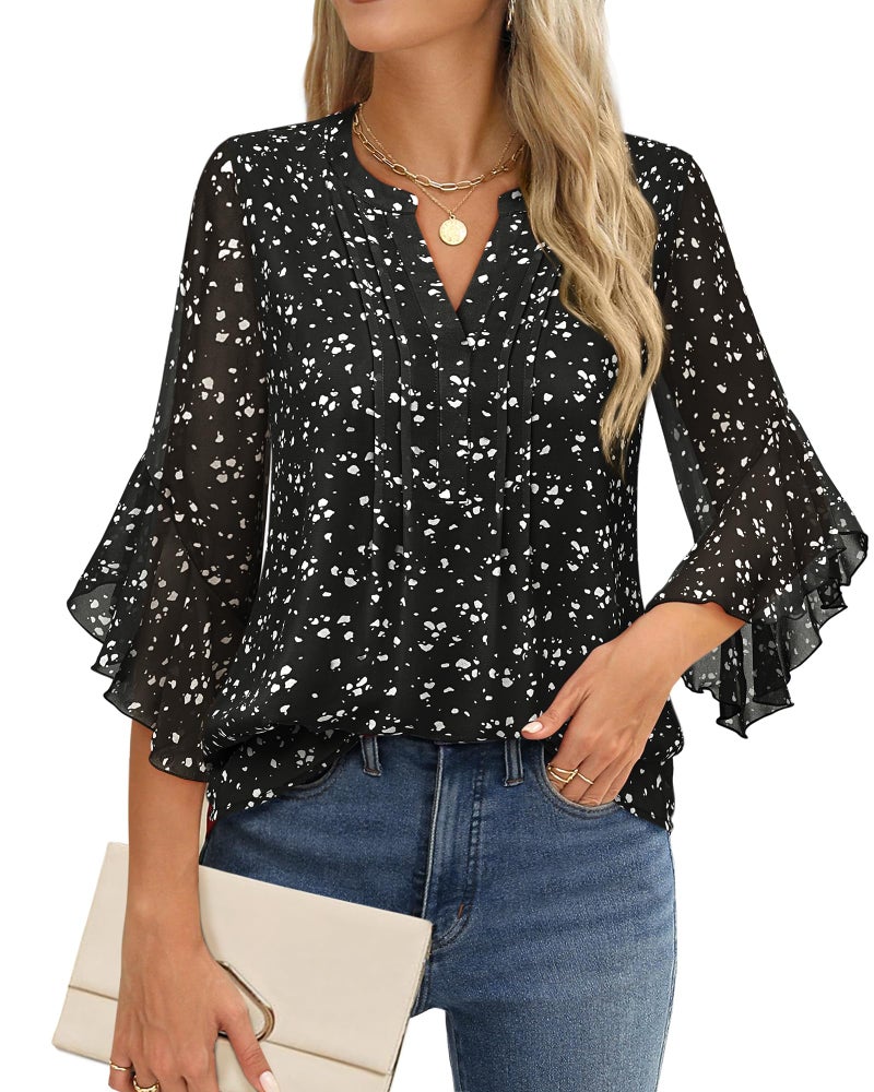 Timeson Women Business Casual Tops: Office Attire - Womens 3/4 Sleeve Tops and Blouses - Black Dress Shirts Ladies Classy Professional Work Clothes Plus Size Fall Peasant Formal Evening Party Wear - Image 2