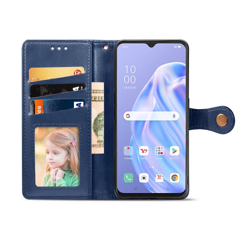 BURAQ Case Cover For OPPO Reno3 A Solid Color Leather Buckle Phone Case with Lanyard & Photo Frame & Card Slot & Wallet & Stand Function(Blue) - Image 3