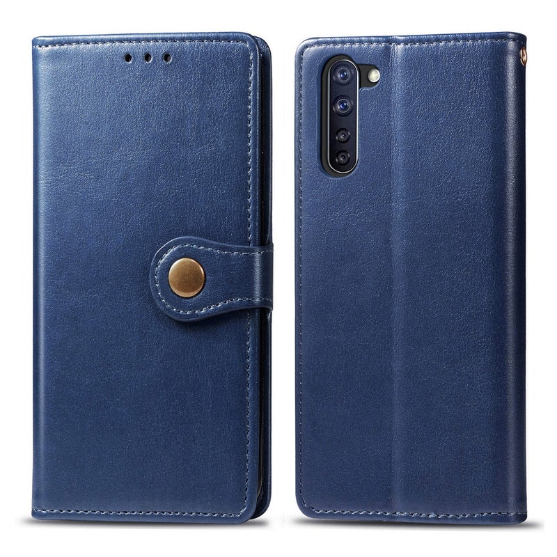 BURAQ Case Cover For OPPO Reno3 A Solid Color Leather Buckle Phone Case with Lanyard & Photo Frame & Card Slot & Wallet & Stand Function(Blue) - Image 1