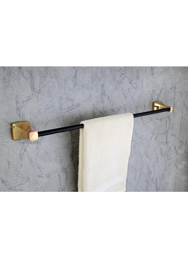 GOSAI GOSAI Stainless Steel 304 Bathroom Accessories Pyramid Premium PVD Black Gold Bathroom Set 5 pcs Towel Rod 24 inch Towel Ring Soap Dish Toothbrush Holder Rob Hook  - Image 2