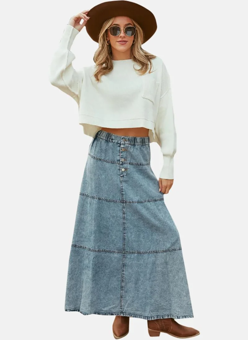 YUNIQEE Blue High Rise Maxi Skirts