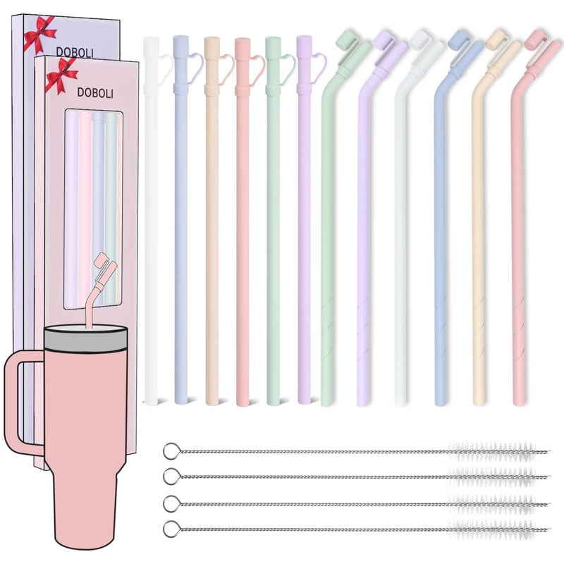 Doboli 12 Pack Replacement 12&13 inch Long Silicone Straw With Straw Cover,Compatible with Stanley 40 oz 30 oz Cup Tumbler, Reusable Straws with Cleaning Brush,for Stanley Tumbler Accessorie - Image 1