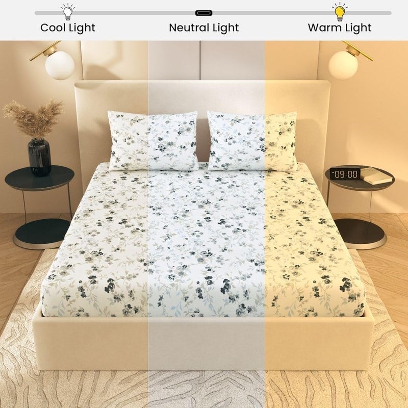 Plumora 100 Cotton Bed Sheet for King Size Bed 1 King Size Bed Sheet 108x108 Inches with 2 Pillow Covers Premium 240 TC Bedsheet for Double Bed King Size Spring Tide Super King - Image 4