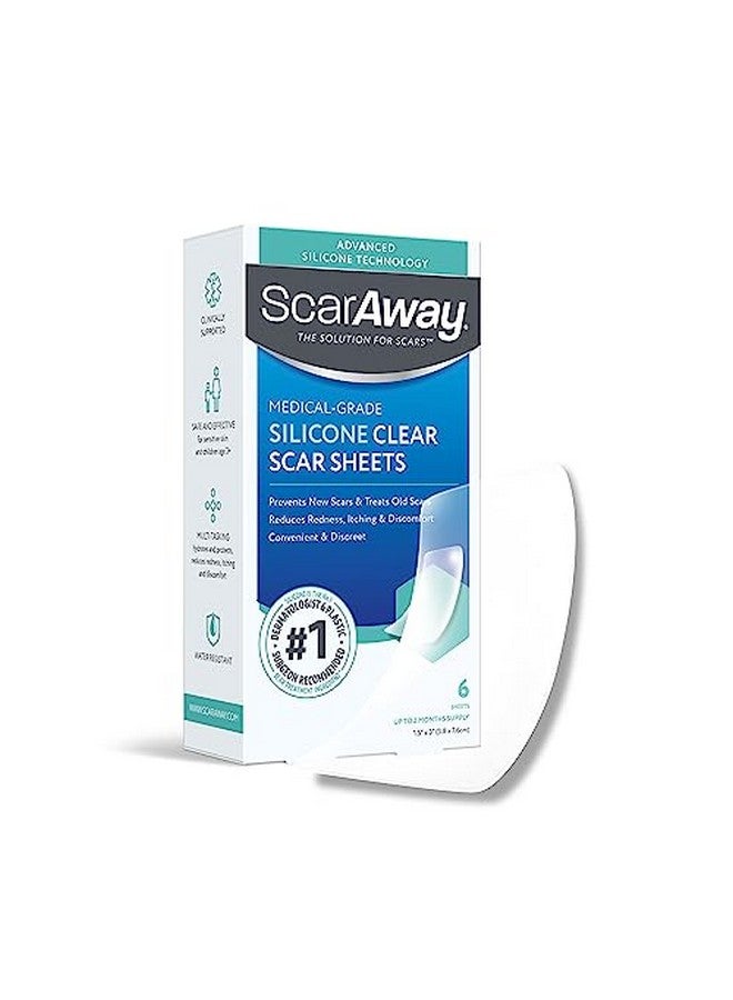 scaraway Advanced Clear Silicone Scar Sheets, Medical Grade Silicone Strips (1.5" X 3") Scar Treatment And Prevention For Surgical, Burn, Body, Hypertrophic & Keloid Scar Treatment, 6 Clear Sheets - Image 1