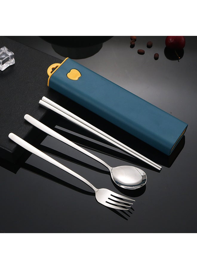New Portable 304 Stainless Steel Chopsticks Spoon Fork Three-piece Set One-person Outdoor Travel Tableware Set For Students-Specifications:Three-piece Set Of Natural Color [chopsticks Spoon Fork] Ink Blue Box - Image 1
