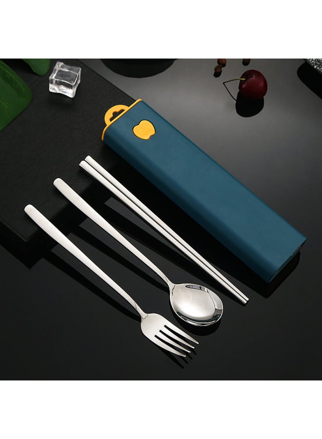 New Portable 304 Stainless Steel Chopsticks Spoon Fork Three-piece Set One-person Outdoor Travel Tableware Set For Students-Specifications:Three-piece Set Of Natural Color [chopsticks Spoon Fork] Ink Blue Box - Image 3