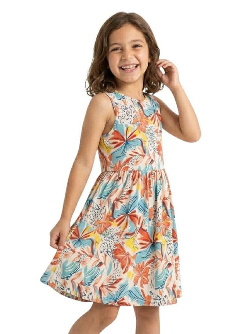 LC Waikiki Girl Crew Neck Patterned Dress – Age 7 to 8 Years - Image 1