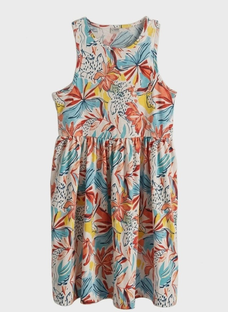 LC Waikiki Girl Crew Neck Patterned Dress – Age 7 to 8 Years - Image 2