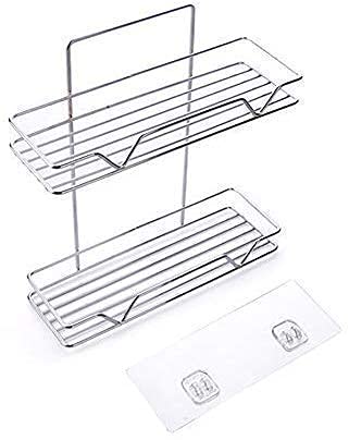 QUALIZA Double Layer Metal Bathroom Shelf Self Adhesive Metal Double Layer Bathroom Shelves Rack Organizer Wall Mounted Multipurpose Shelves Bathroom Toilet Storage Holder Stand1PC - Image 2
