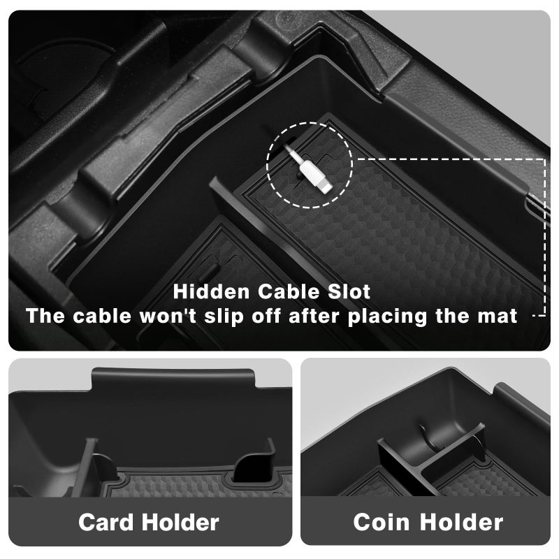 Muslogy Upgraded Center Console Organizer Compatible with 2025 Subaru Forester Middle Armrest Storage Box Insert Tray Cable Holder Interior Accessories Easy Removal (Black) Won't fit 2026 Model - Image 5