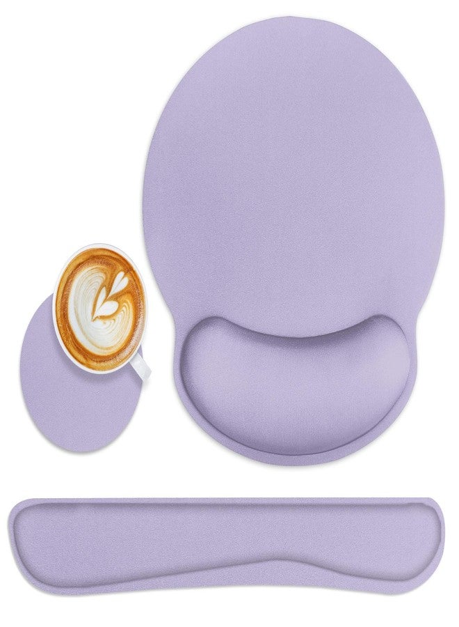 Britimes Purple Ergonomic Mouse Pad Set with Purple Wrist Rest Non-Slip Rubber Base Wrist Cushion Support and Coasters Mousepad with Wrist Support for Computer Keyboard and Desk - Image 1