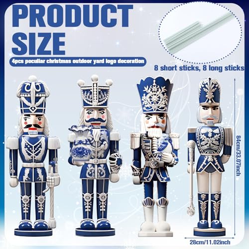 Memorywuu 4 Pcs Large Nutcracker Yard Sign with 16 Stake Christmas Yard Decorations Outdoor Christmas Nutcracker Sign for Xmas Outside Lawn Garden Decor33 x 11 inchesBlue White Style - Image 3