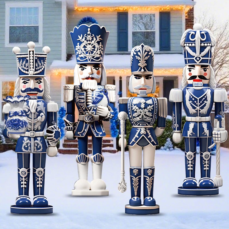 Memorywuu 4 Pcs Large Nutcracker Yard Sign with 16 Stake Christmas Yard Decorations Outdoor Christmas Nutcracker Sign for Xmas Outside Lawn Garden Decor33 x 11 inchesBlue White Style - Image 2
