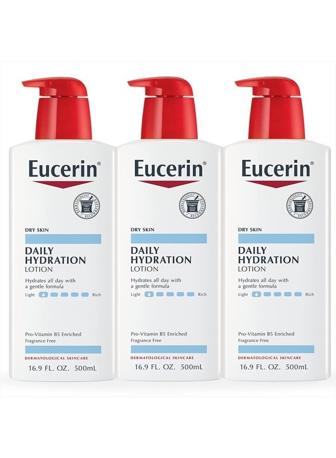 Eucerin Daily Hydration Lotion - Light-weight Full Body Lotion for Dry Skin - 16.9 fl. oz. Pump Bottle (Pack of 3) - Image 1