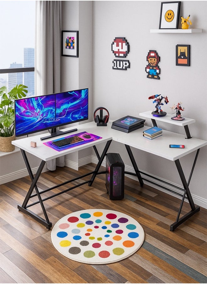Cady One L-Shaped Desk Computer Corner Table 51 Inch Home Gaming Desk Office Writing Workstation With Large Monitor Stand Space-Saving Easy To Assemble 51X18.2X29.5 Inch Black  - Image 1