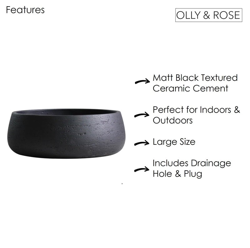 Olly & Rose Copenhagen Large Ceramic Planter Bowl Shallow Plant Pot - Matt Black Flower Pot Indoor and Outdoor Garden Décor… - Image 5