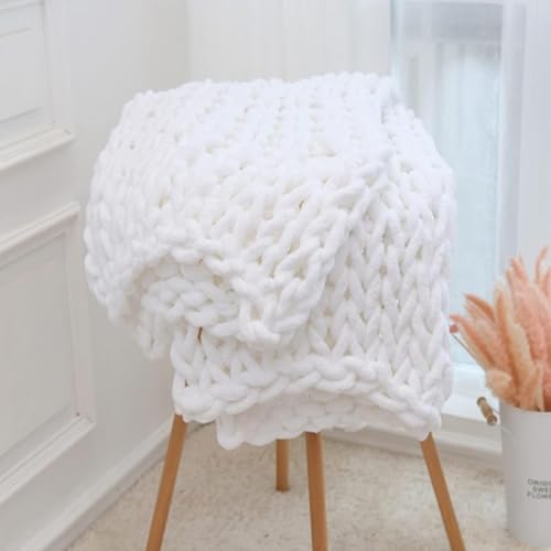MocaDng Chunky Knit Blanket Throw 40"×40", Hand Knitted Warm Chenille Throw Blanket, Home Decor Soft Thick Yarn Cable Knit Blanket, Soft Breathable Fleece Banket Christmas for Couch Bed Sofa Best Gift (White) - Image 4