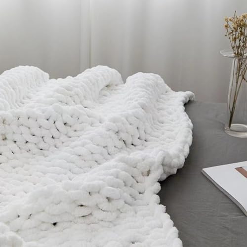 MocaDng Chunky Knit Blanket Throw 40"×40", Hand Knitted Warm Chenille Throw Blanket, Home Decor Soft Thick Yarn Cable Knit Blanket, Soft Breathable Fleece Banket Christmas for Couch Bed Sofa Best Gift (White) - Image 5