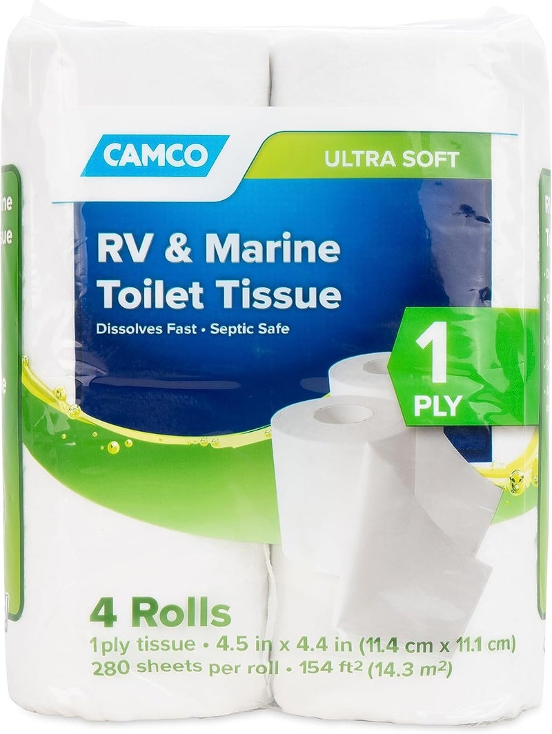 Camco RV & Marine Toilet Tissue - 4 Rolls Biodegradable 1-Ply Bath Tissue for Trailer and Motorhome - Image 1