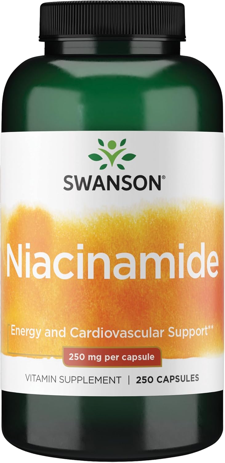 Swanson Niacinamide  Vitamin B3 Supplement Promoting Heart Health  Energy Support  May Support Healthy Joint Function  250 Capsules 250mg Each - Image 1