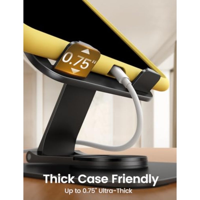 Adjustable iPad Stand for Desk - Ultra-Slim Foldable 360 Rotation Tablet Stand with Heavy-Duty Base, Black Aluminum, Stable Grip for 4.7-13 Devices Including 2025 iPad Pro Air Mini Kindle iPhone 17 Pro - Image 5