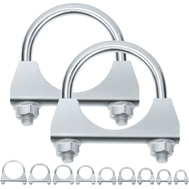 Swpeet 2Pcs Galvanized 2 50mm Exhaust U Clamp Kit Galvanized Muffler UBolt Clamps Universal Heavy Duty UBolt Muffler Clamp Ideal for Tip Pipes Connection - Image 2