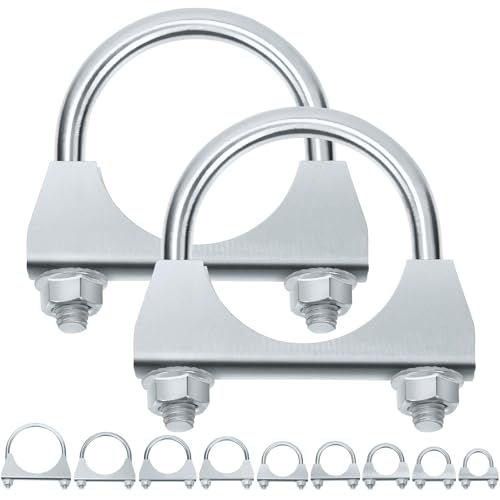 Swpeet 2Pcs Galvanized 2 50mm Exhaust U Clamp Kit Galvanized Muffler UBolt Clamps Universal Heavy Duty UBolt Muffler Clamp Ideal for Tip Pipes Connection - Image 1
