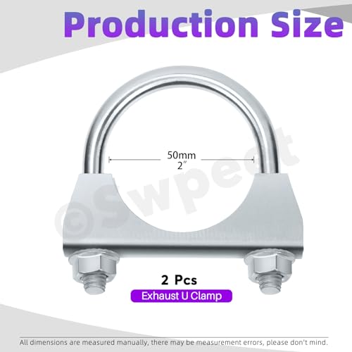 Swpeet 2Pcs Galvanized 2 50mm Exhaust U Clamp Kit Galvanized Muffler UBolt Clamps Universal Heavy Duty UBolt Muffler Clamp Ideal for Tip Pipes Connection - Image 3