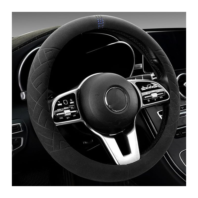Bittwee Car Suede Steering Wheel Cover NonSlip Protector for Auto Steering Wheel with Grid of The Correction Marker Breathable Universal Automotive Accessories Fitting 14515 inch