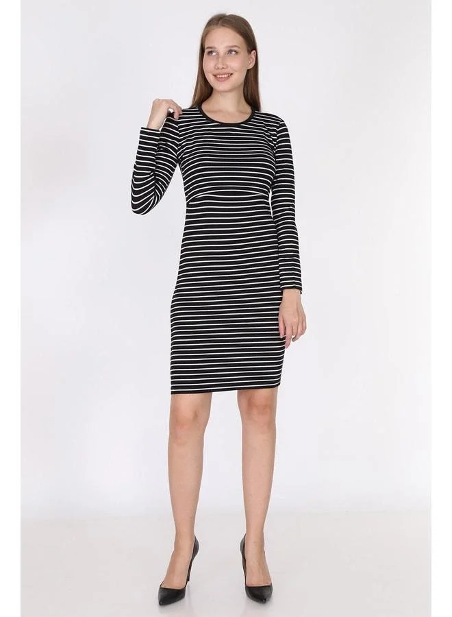 LuvmaBelly 5750 - Black Striped Long Sleeve Nursing Dress.