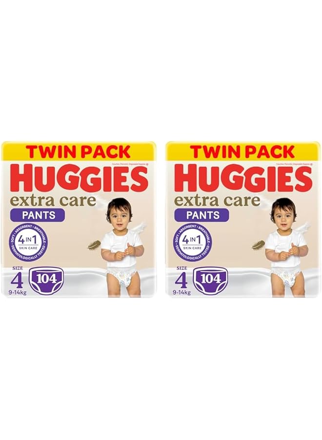 هجيز سراويل داخلية إضافية للعناية بالأطفال مقاس 4، وزن 9-14 كجم، عبوة جامبو مزدوجة، 104 حفاضات (عبوة من قطعتين)