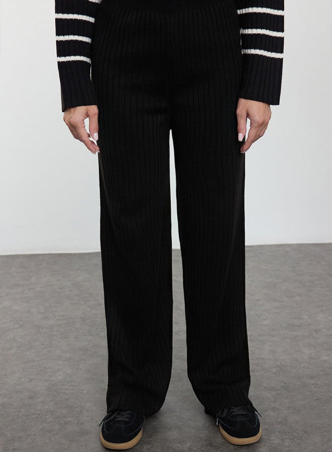 trendyol Black Stone Striped Ribbed/Ribbed Knitwear Bottom-Top Set TCTAW25US00087 - Image 4