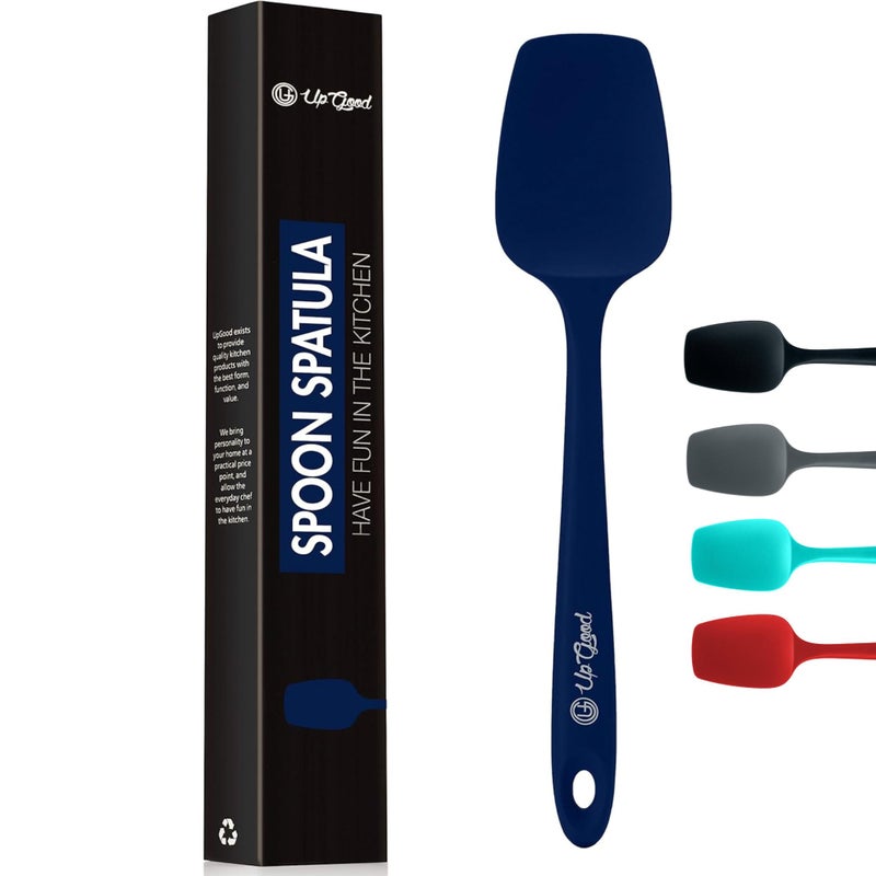 Silicone Spoon Spatula  600F HeatResistant NonStick Rubber Spoonula  Use as Silicone Kitchen Scraper Utensil  Baking and Cooking Strong Stainless Steel Core  UpGood Kitchen Utensils Blue