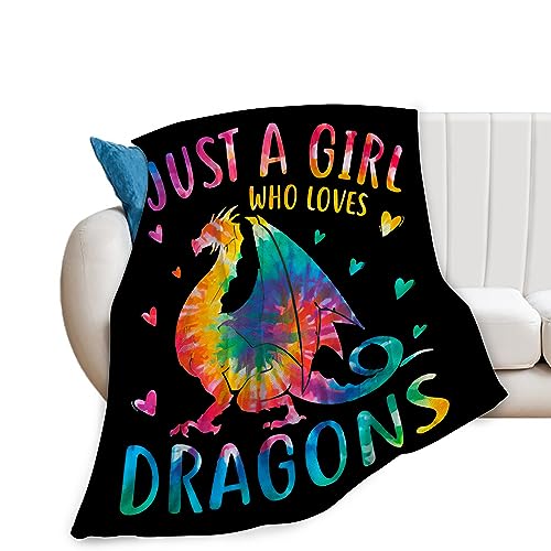 Tijuboni Just A Girl Who Loves Dragons Blanket Soft Warm Cozy Colorful Dragon Throw Blankets for Boys Girls Fuzzy Plush Blanket Fleece Lightweight Flannel Kid Adults Gift for Bed Couch Sofa 60"x50" - Image 1