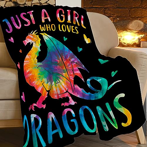 Tijuboni Just A Girl Who Loves Dragons Blanket Soft Warm Cozy Colorful Dragon Throw Blankets for Boys Girls Fuzzy Plush Blanket Fleece Lightweight Flannel Kid Adults Gift for Bed Couch Sofa 60"x50" - Image 2