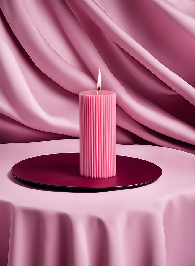 Luces Pink Soy Wax Pillar Candle Set of 3 Pcs Ribbed Scented Pillar Candles for Home Decor Diwali Wedding Valentine Church x-Mass Spa Dinner Table - Image 3