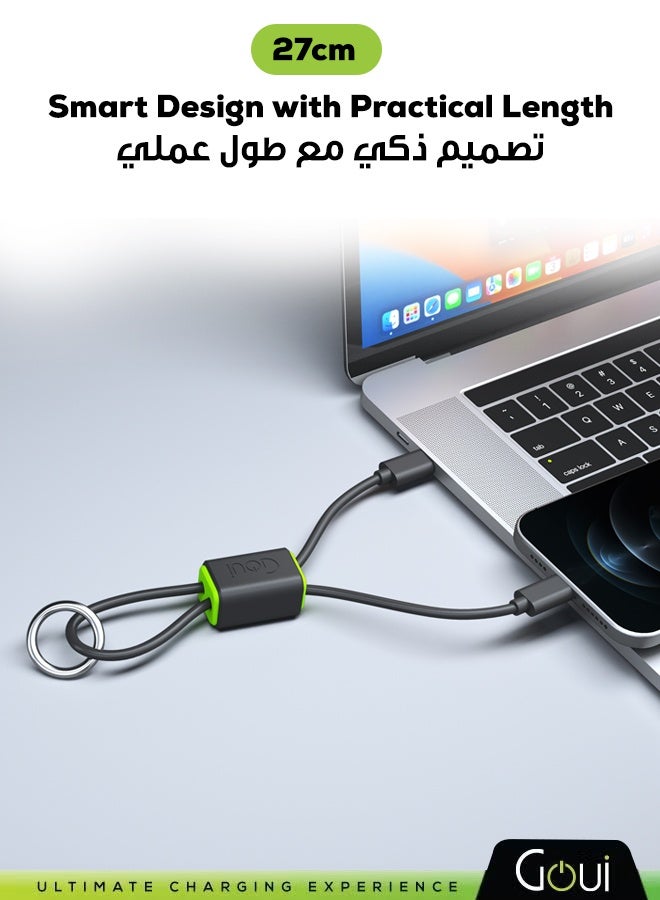 جوي كيبل شحن فائق السرعة تايب سي إلى تايب سي – سلك شاحن و نقل بيانات صغير الحجم بطول 27 سم لأجهزة آيفون 17/16/15 و ايباد و ماك بوك و سامسونج و غيرها، مزود بحلقة تعليق وحزام للمعصم، معتمد من MFI أسود - Image 4